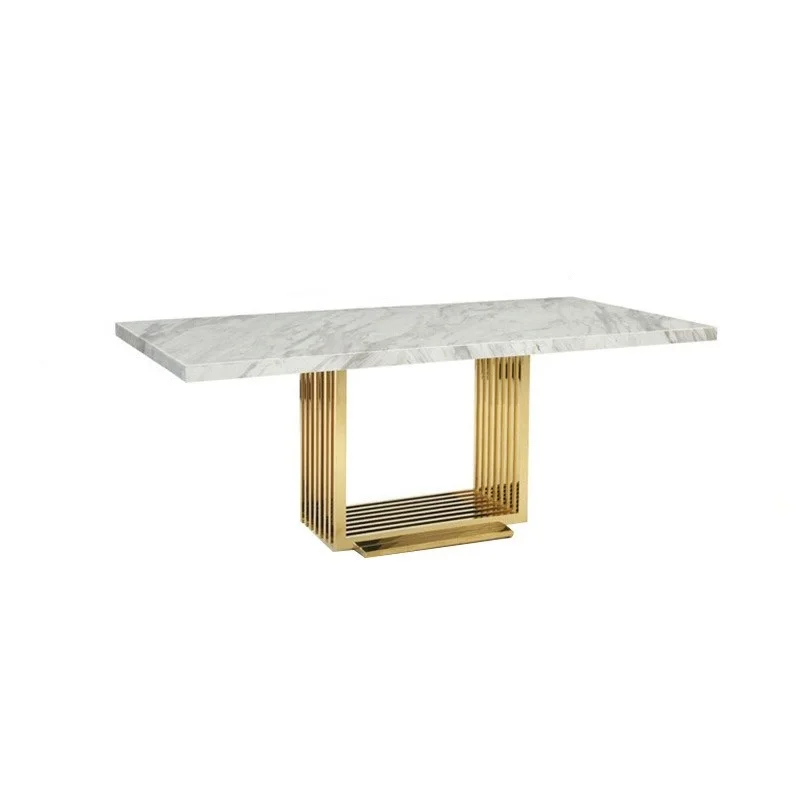 

Modern Dining Room Furniture Rectangle Dining Table Stainless Steel Marble top Restaurant Table