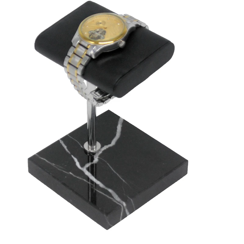 

2 Pcs Dali Black + White Stone Base Watch Stand Silver Metal Rod Belt Watch Display Props Jewelry Rack Placement Rack