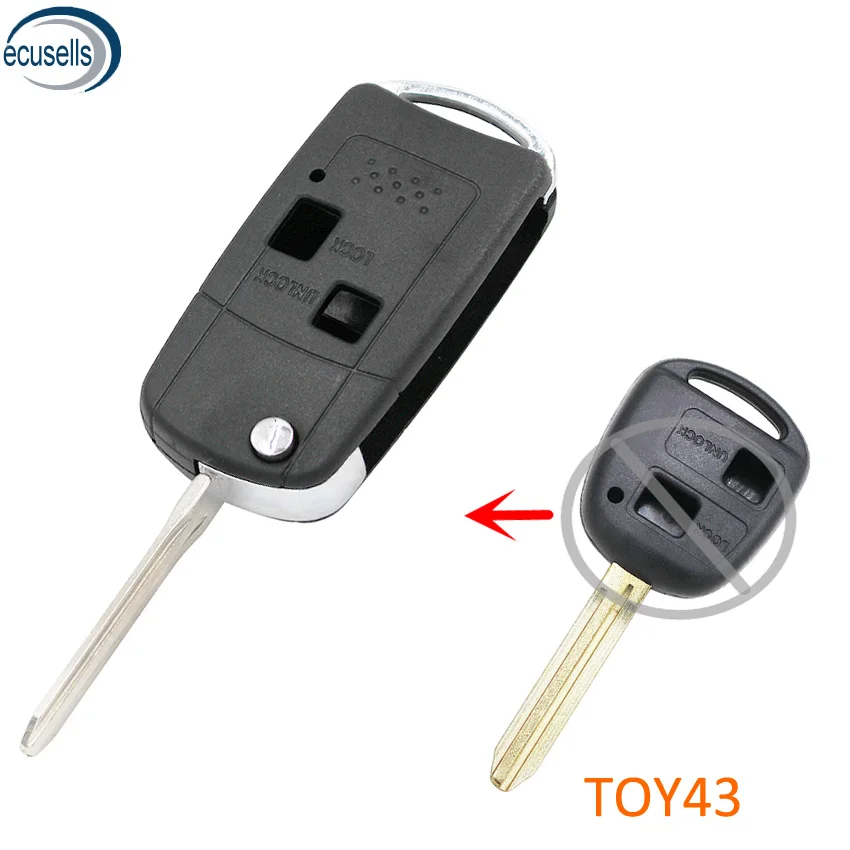 2 кнопки Модернизированный флип-чехол для ключей Fob для-Toyota Rav4 Corolla Camry Echo Prado Celic TOY43