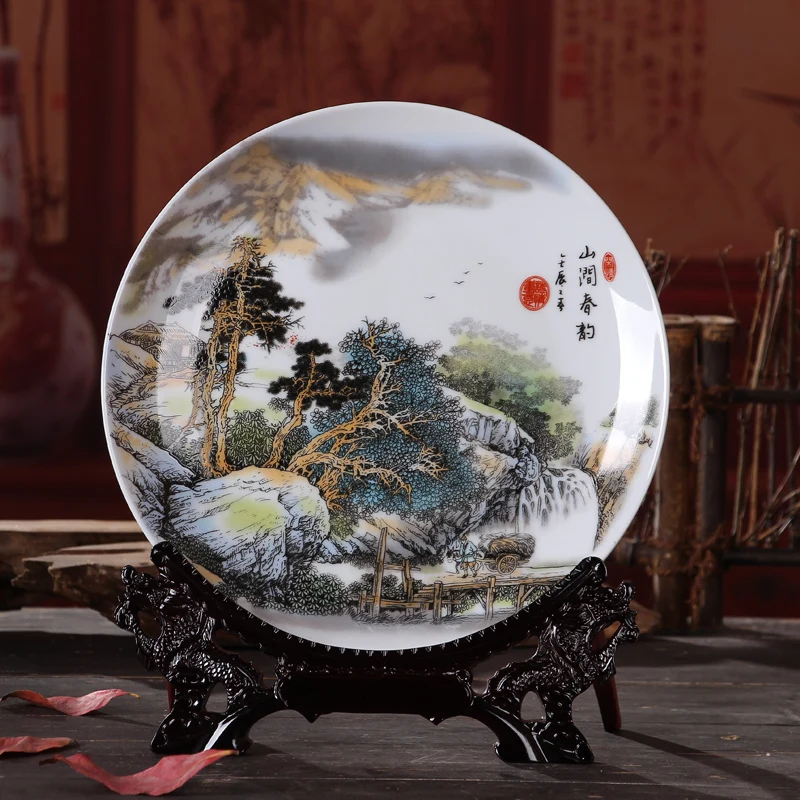 

Chinese ceramic decorative plate Jingdezhen ceramics landscape painting decorative plate hanging plate home crafts furnishings