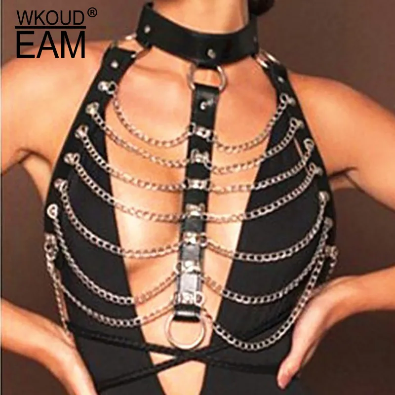 WKOUD EAM Женская металлическая панк цепочка для груди сексуальный модный шарм
