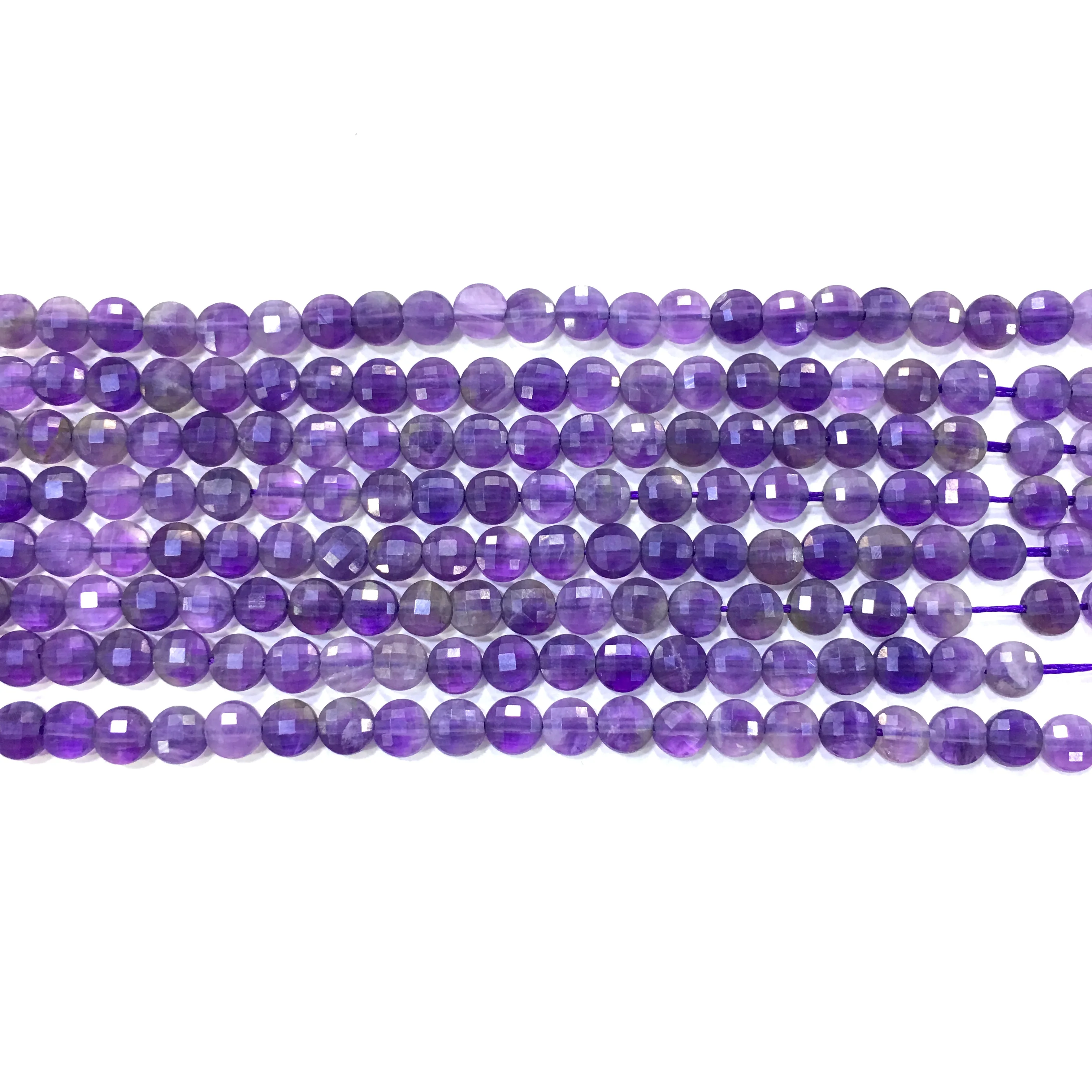 

Factory Price Natural Stone Coin Shape Amethyst Bead Healing Energy Gemstone Jewelry Handmade Making DIY Bracelet & Necklace 4mm