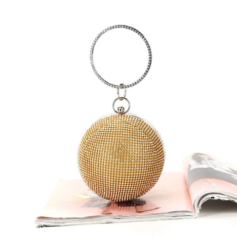 Стразы круглые вечерние сумки для женщин ручной работы с кольцевой ручкой и