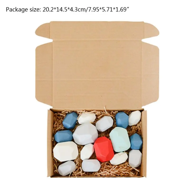 

OOTDTY 16 Pcs Children Wooden Colored Stone Stacking Game Building Block Kids Creative Educational Toys
