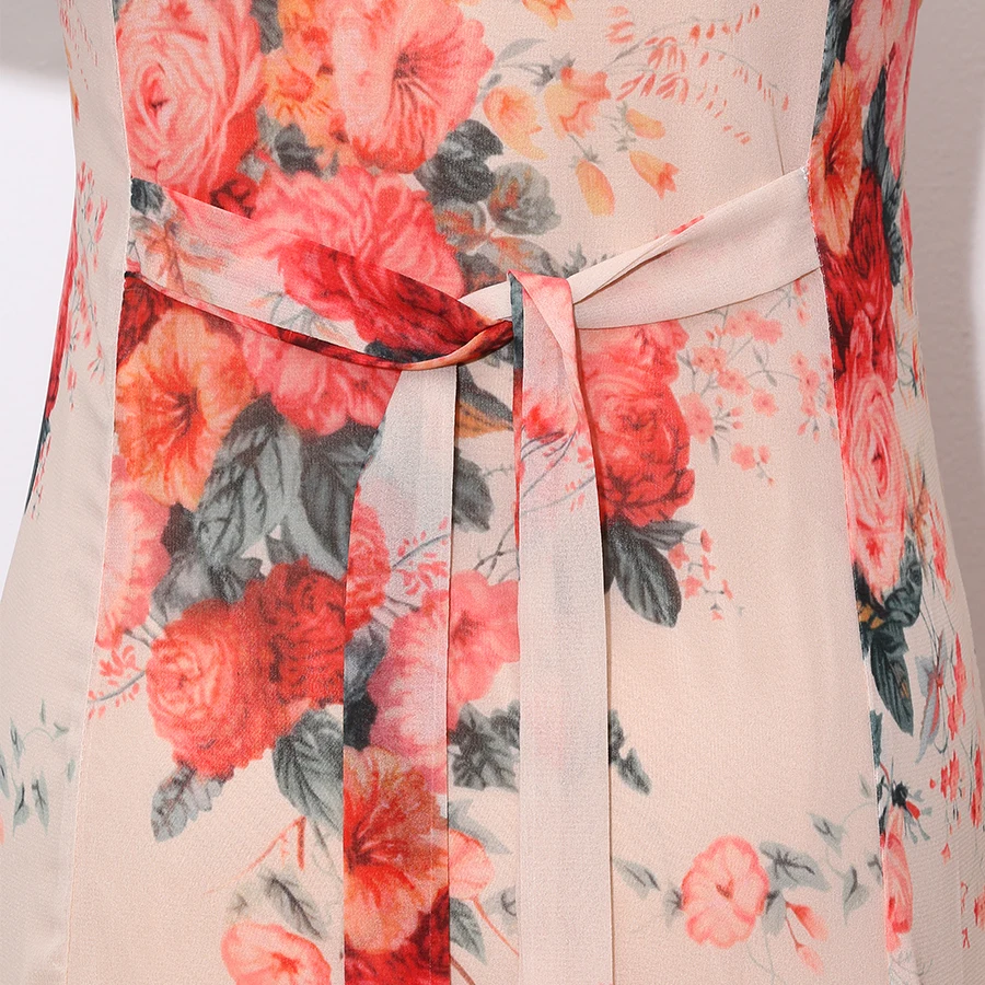 Пляжное платье с цветочным принтом модель 2019 года завязкой на талии и рисунком