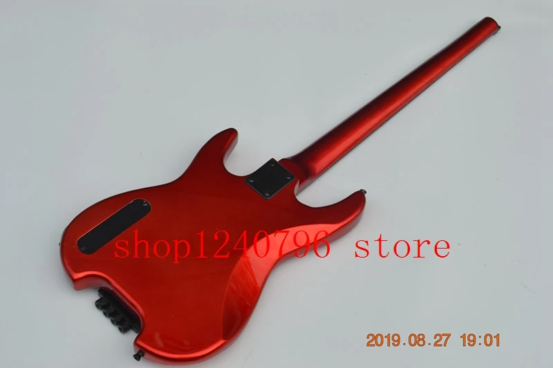 metal red 4 string headless electric bass guitar scale length 864mm