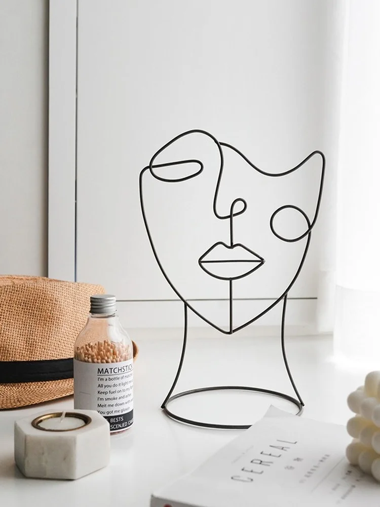 

Human Figure Metal Face Black Decorative Statue Abstract Decoration For Home Art Nordic Ornament