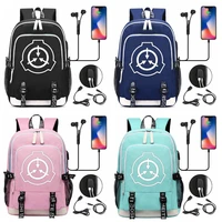 high quality anime backpack scp secure contain protect usb laptop backpacks men women school bags satchel work leisure bags