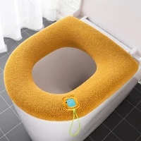 1pc washable winter warm toilet seat cover closestool mat with handle thicker soft knitted solid color o shaped toilet seat cove