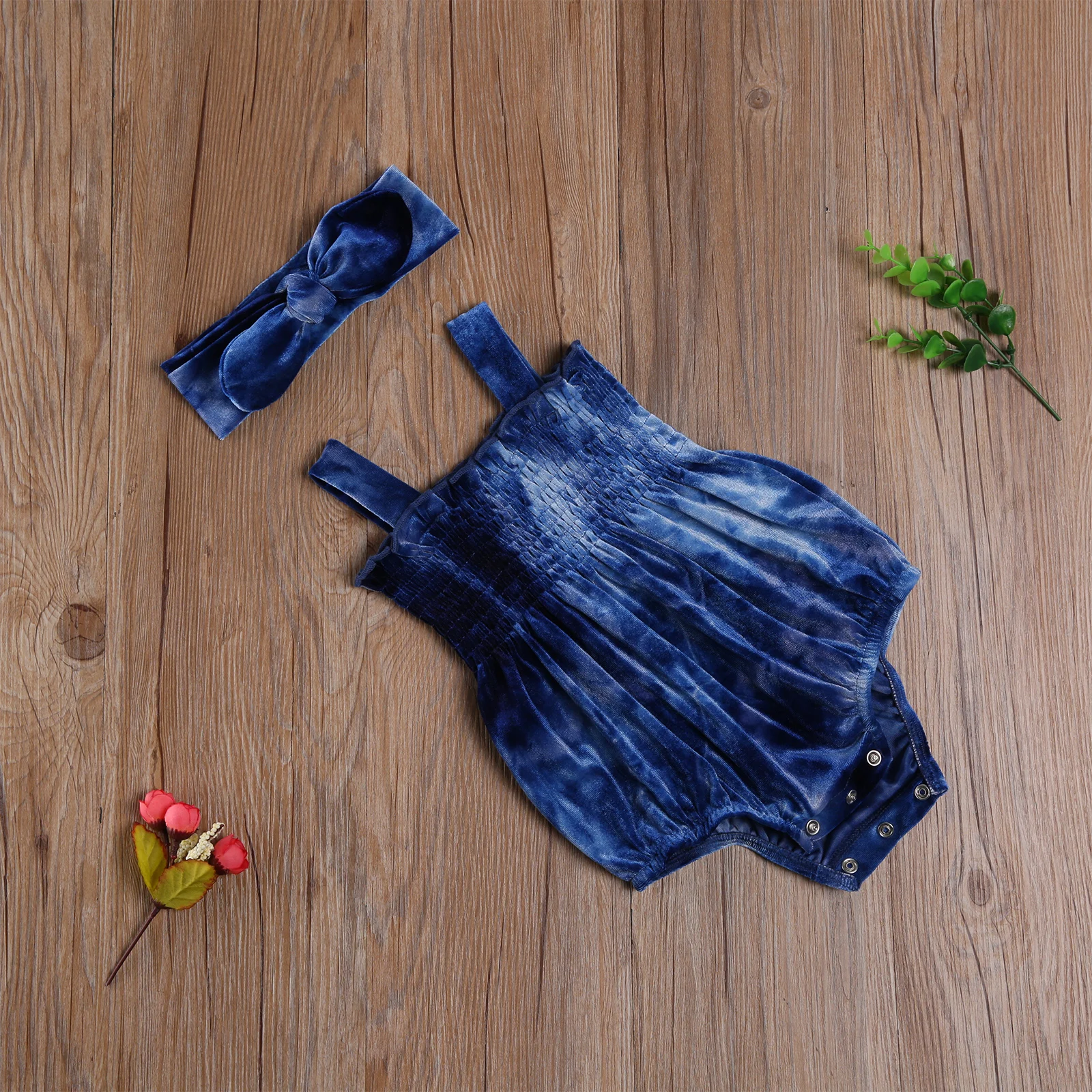 

OPPERIAYA 2Pcs Tie Dye Summer casual Jumpsuit Toddler Baby Girls strap sleeveless Square Neck Sling Bodysuit bow Hairband