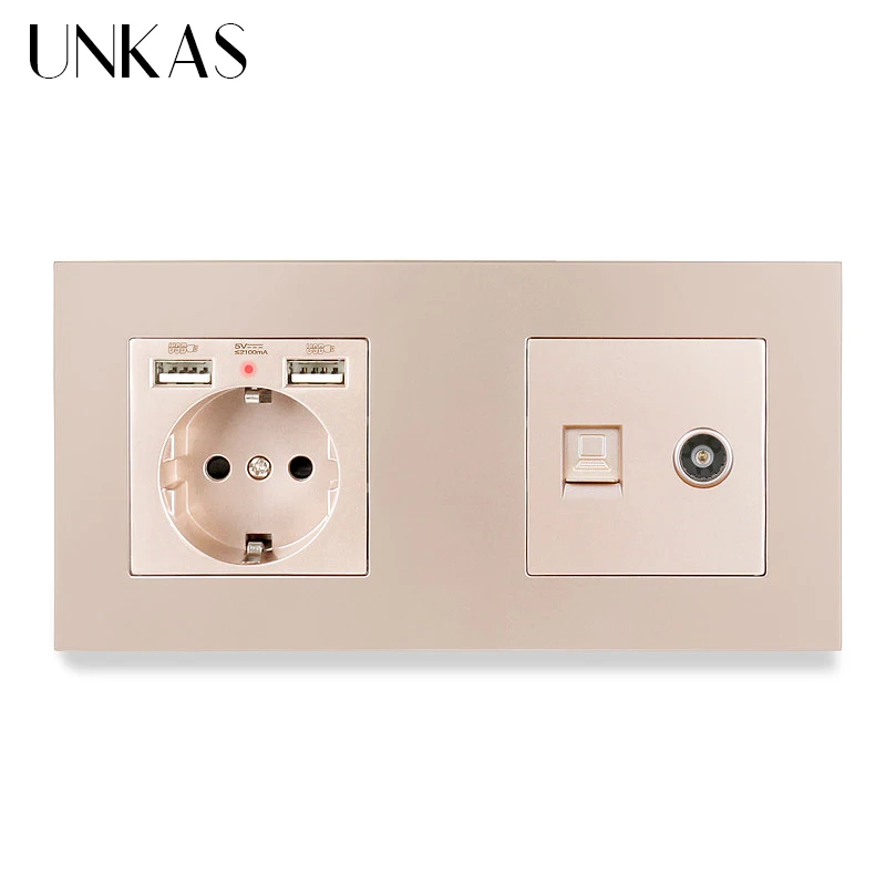UNKAS пластиковая панель стандарта ЕС электрическая розетка с двойным USB +