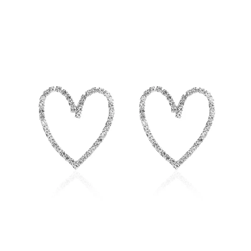 

Simple Hollow Peach Heart Earrings for Women Love Shape Temperament Exaggerated Rhinestone Stud Earring Party Gifts for Friend