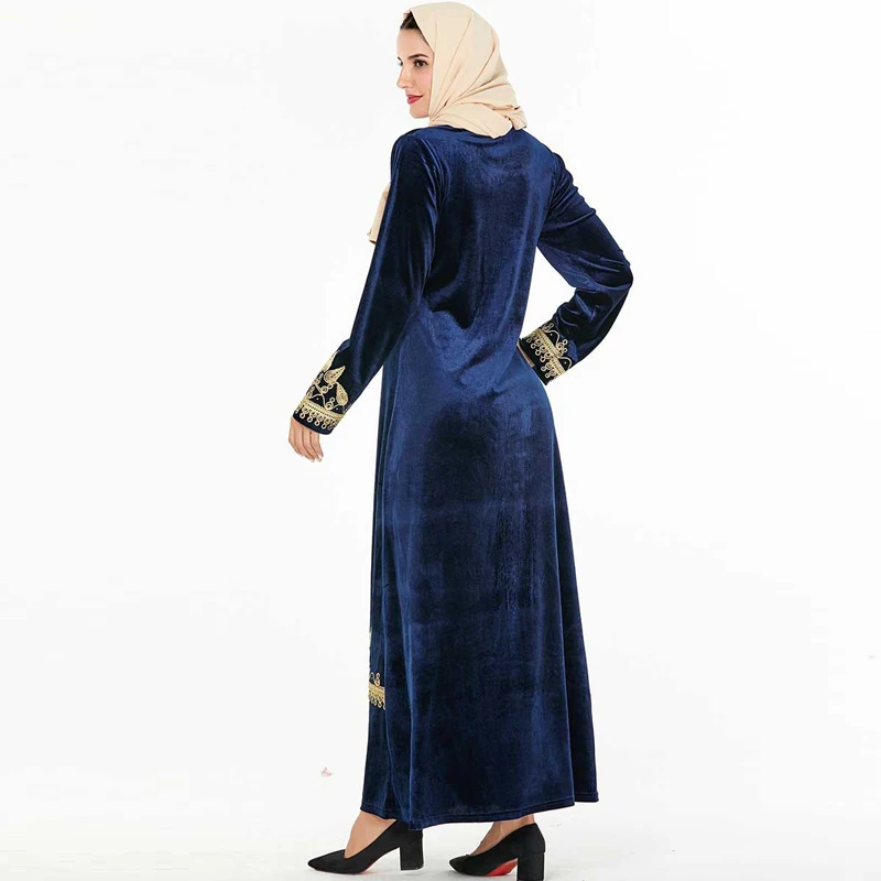 Плюс размер цветочный бархат abaya Дубай зима осень утолщаются теплый турецкий хиджаб мусульманское платье исламское одежда Абая для женщин
