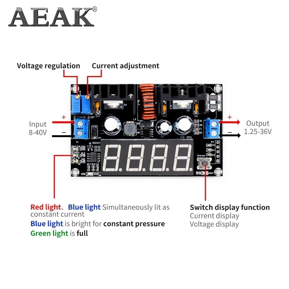 VHM-101 цифровой дисплей DC 5A 180 Вт регулируемый CC CV понижающий источник питания модуль зарядки аккумулятора Напряжение Амперметр светодиодный драйвер