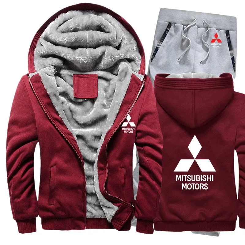 

Hoodies Men Mitsubishi Car Logo Mens Hoodies Suit Winter Thicken Warm Fleece cotton Zipper Tracksuit Mens Jacket Pants Sets sa4