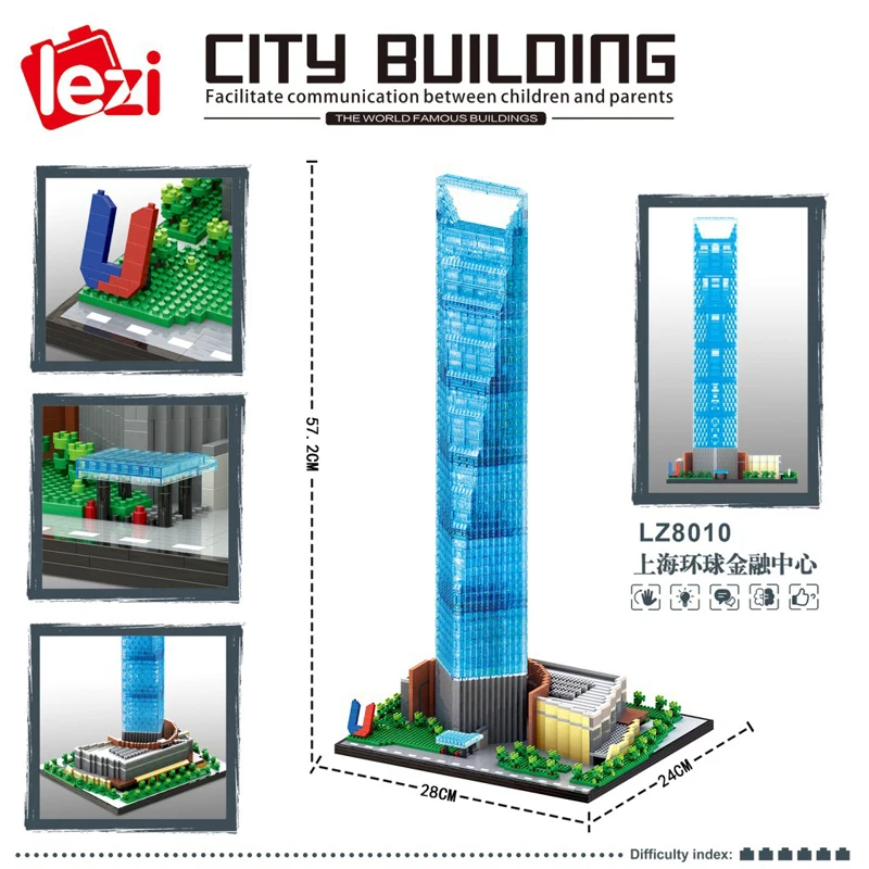 

City Architecture Shanghai World Financial Center 3D Model Building Blocks DIY Mini Diamond Bricks Toy for Boys Gifts