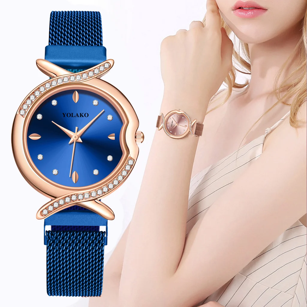 

Роскошные магнитные женские часы, кварцевый браслет, сетчатый пояс из нержавеющей стали, розовое золото, минимализм