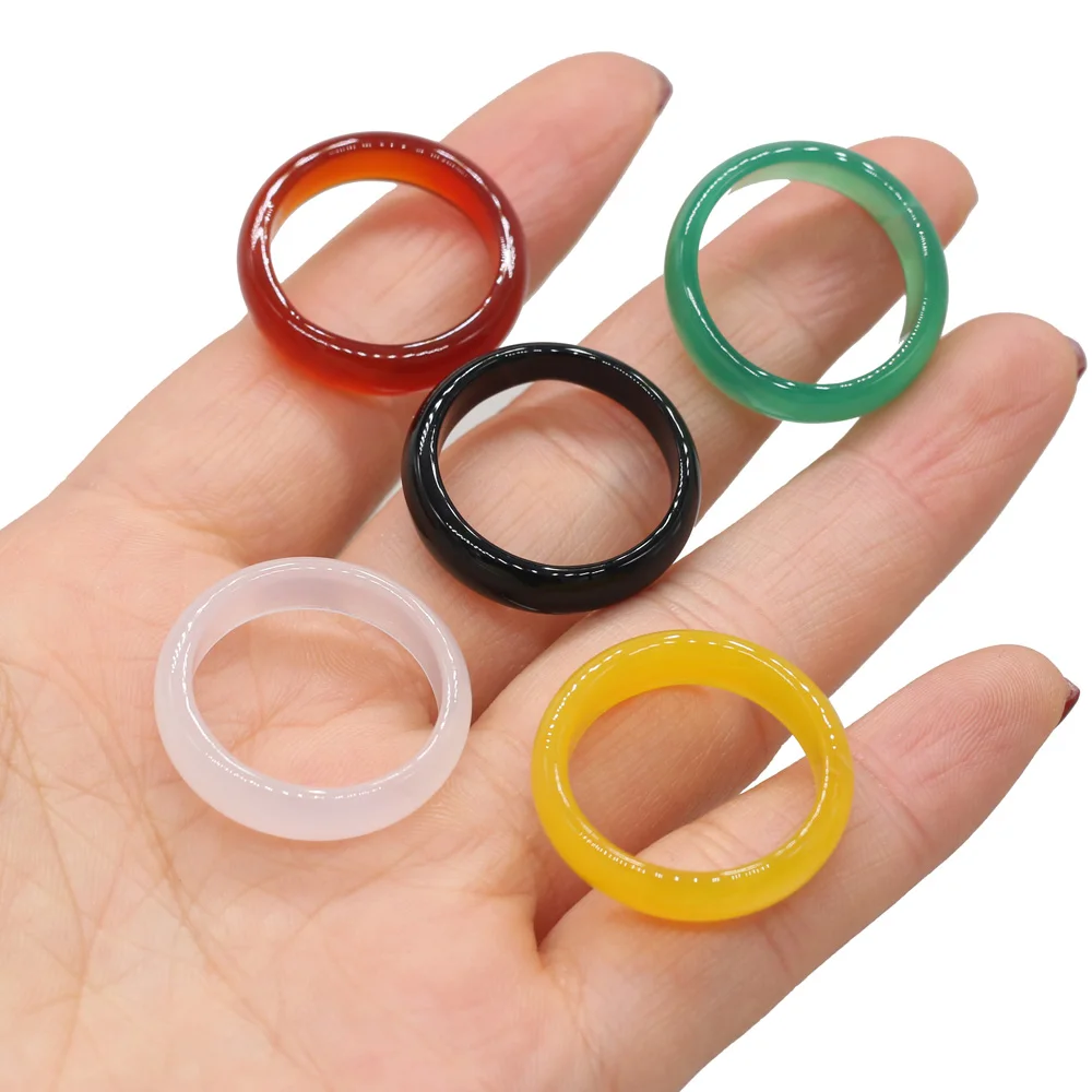 

Natural Stone Agate Ring Solid Color Simple Style Bright Color Design Decorative Jewelry 6x18mm / 6x20mm