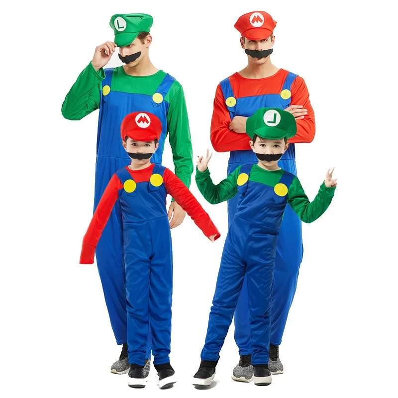 Super Bros Cosplay Kids Adult Fancy Outfit Party Dress Zentai Marios Costume Halloween Costumes Stage Show Jumpsuit Sets |