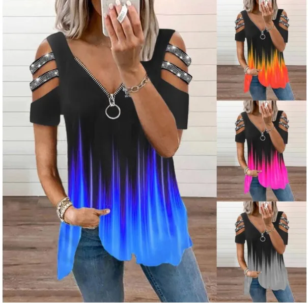 

Женская футболка с V-образным вырезом, на молнии