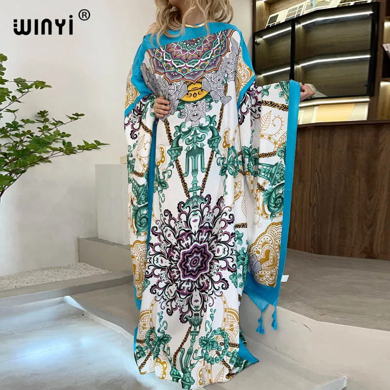 Vestido de invierno de Oriente Medio para mujer, prenda elegante musulmana de manga larga con estampado a rayas, abaya, 2021