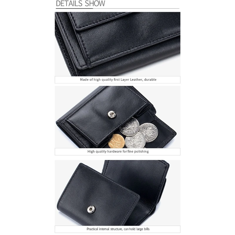 

Men RFID Blocking Wallet Vintage Leather Short Purse Small Coin Pocket D0LF