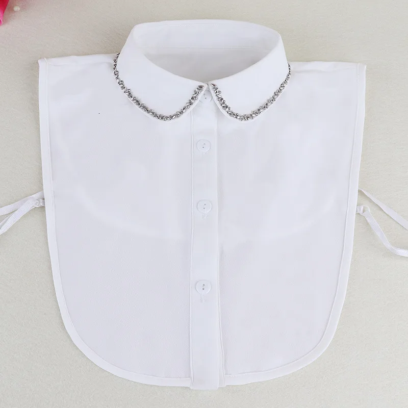 

Autumn Fake Collar Nail Pearl white Shirt Women Sweater Decoration Chiffon Shirt Detachable Wholesale