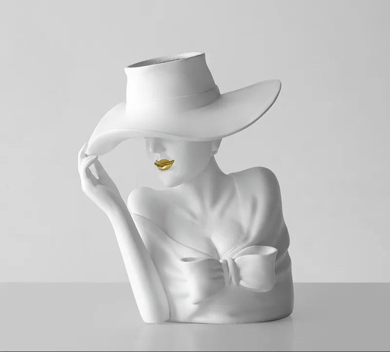 Элегантный Скульптура девушки ваза роскошных леди в шляпе Гостиная украшения