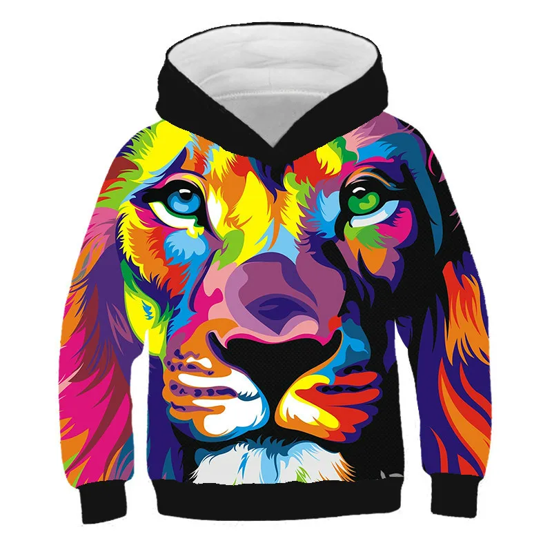 

2021 New Children's Anime Lion 3D Printing Colorful Loose Fashion Street Quick-Drying Pullover Sweater