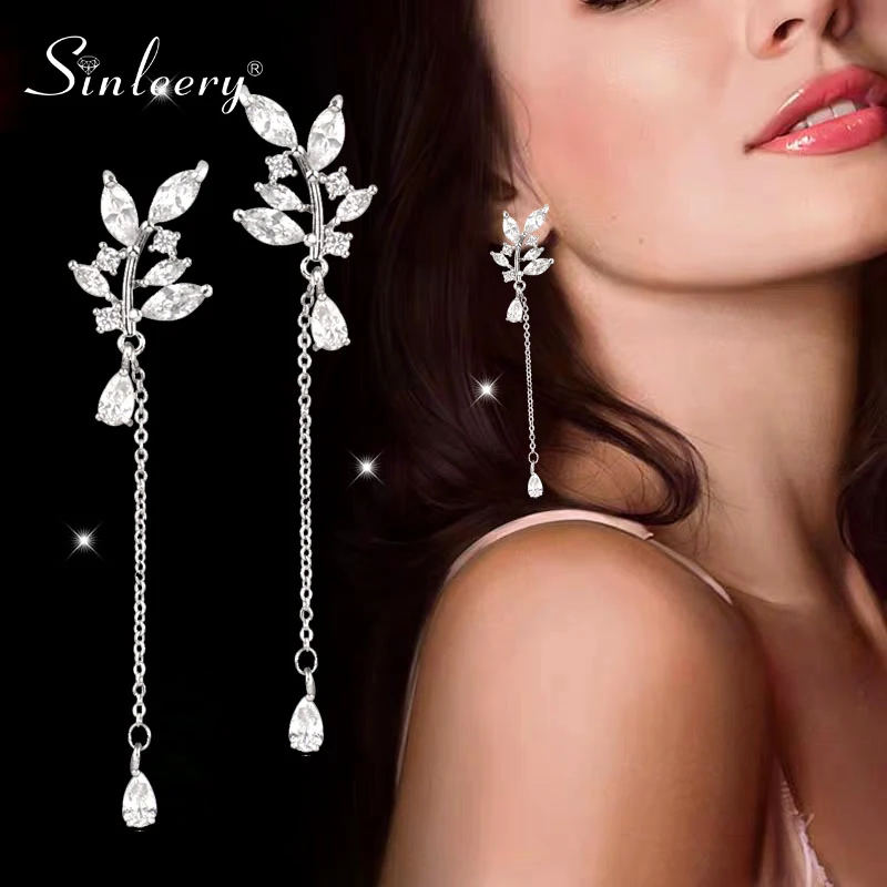 Женские длинные серьги подвески SINLEERY Серьги серебряного цвета в форме листьев и