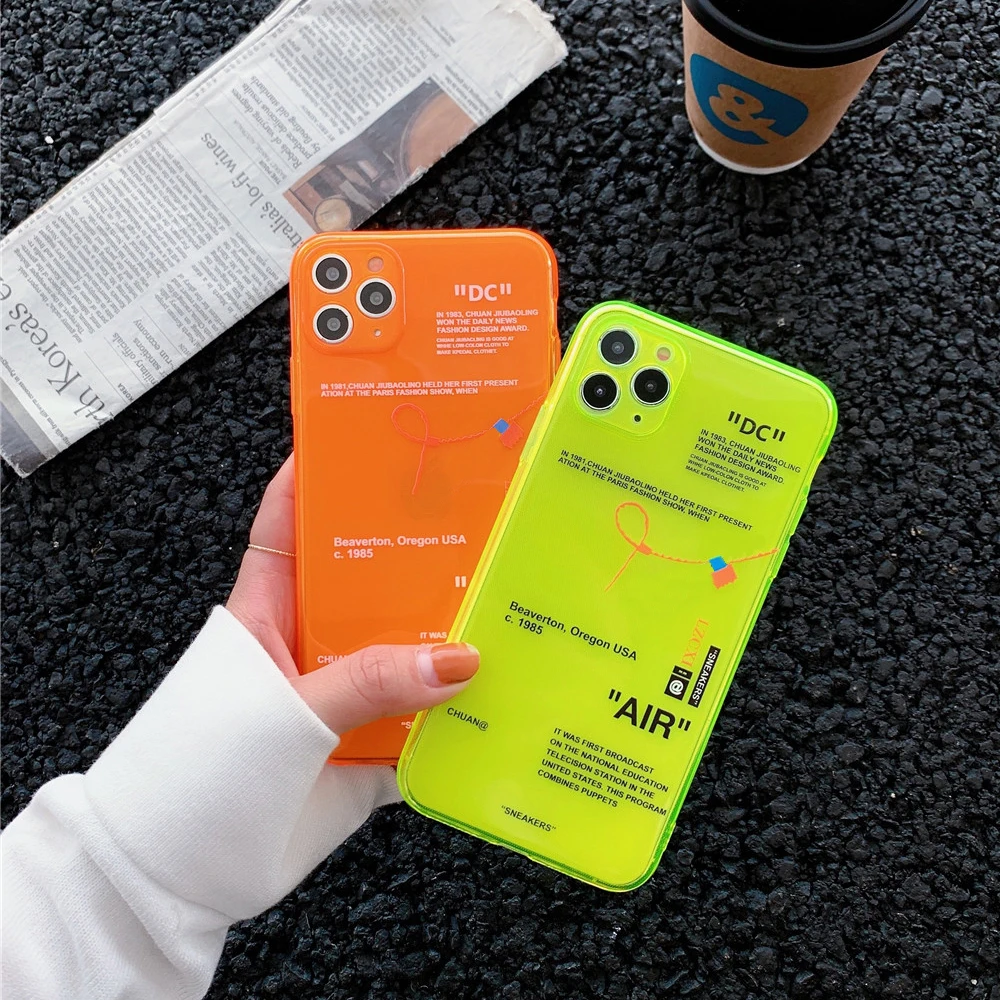 

ins Fluorescence Sport Brand White label Phone Case for iPhone 11 12 Pro X XS MAX XR 7 8 6 Plus Cute Clear Soft Silicon Cover