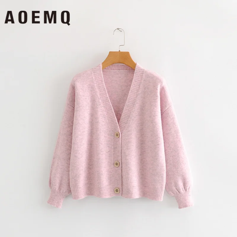 AOEMQ Casual Sweaters Sweet Japan Candy Color Puff Sleeve Girl Outwear Winter Cardigan Birthday Present |