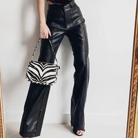 fashion luxurious faux leather vintage y2k streetwear women clubwear office lady slim punk design trousers female