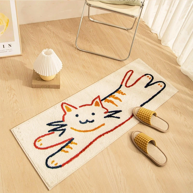 Bedside Long Carpet Cartoon Pattern Letter Cat Non-slip Carpets Living Room Floor Mat Water Absorption Rugs Tapetes De Sala
