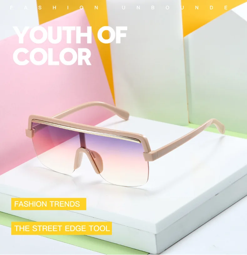 Unisex Retro Oversized Flat Top Sunglasses Women Brand Designer Square Mask Sun Glasses For Female Male Half Frame Shades UV400