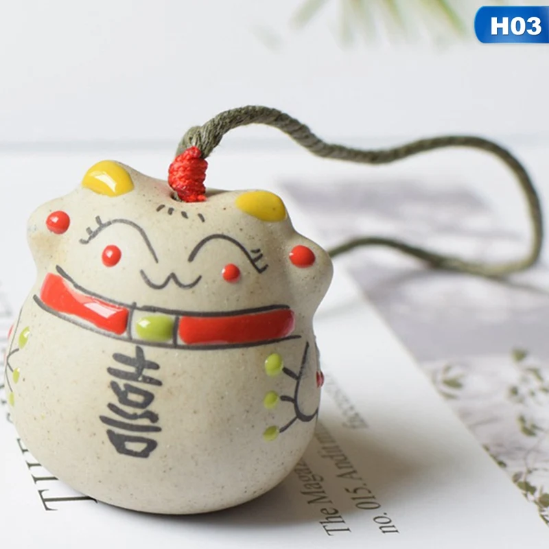 Мини-керамические ветряные колокольчики Lucky Cat, подвеска, украшение для автомобиля, подвесные фигурки феи, Миниатюрные Колокольчики с колокольчиком, домашний декор