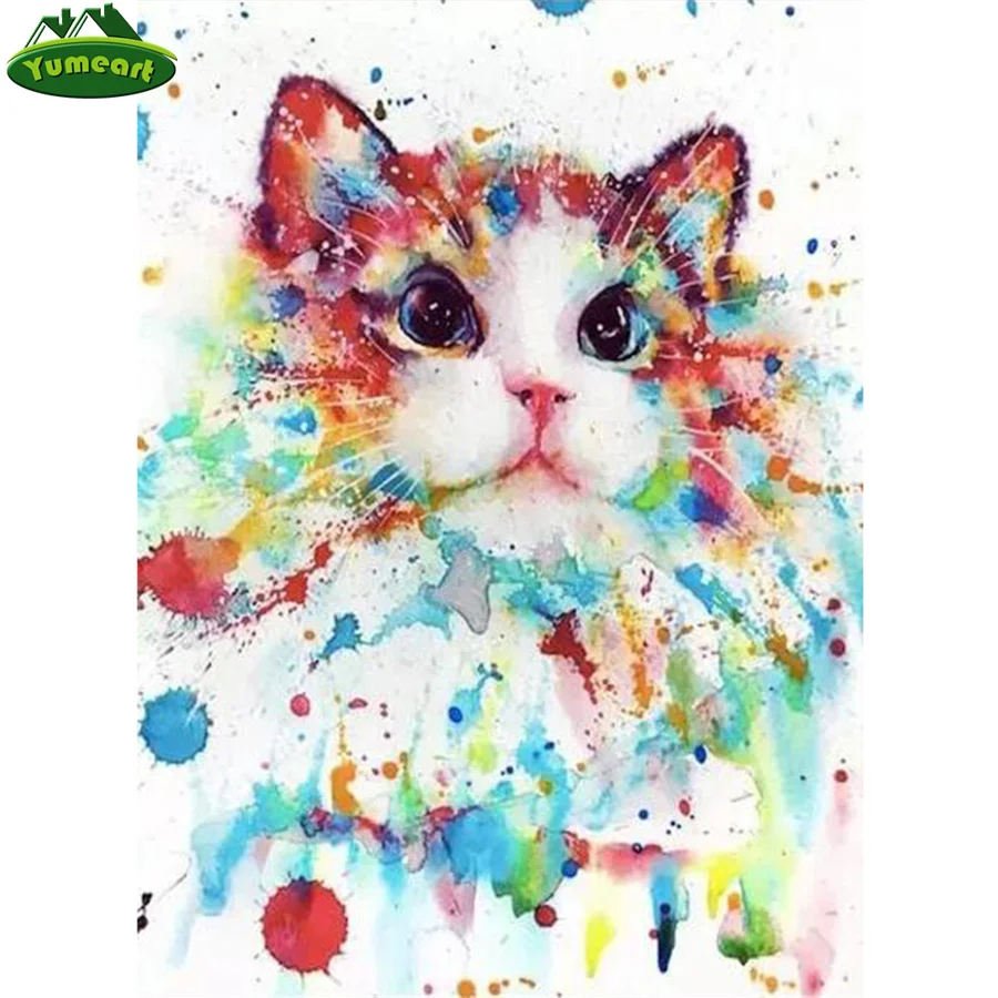 Рисующий котик лицо своими руками, алмазная вышивка с полным квадратным сверлением животного питомца 5D, рисунок мозаичного искусства из страз на дому.