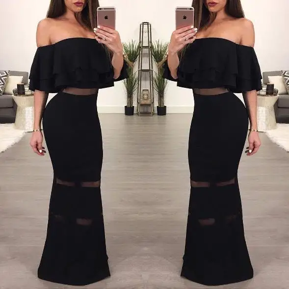 2020 длинное женское платье карандаш с оборками и вырезом лодочкой сексуальные