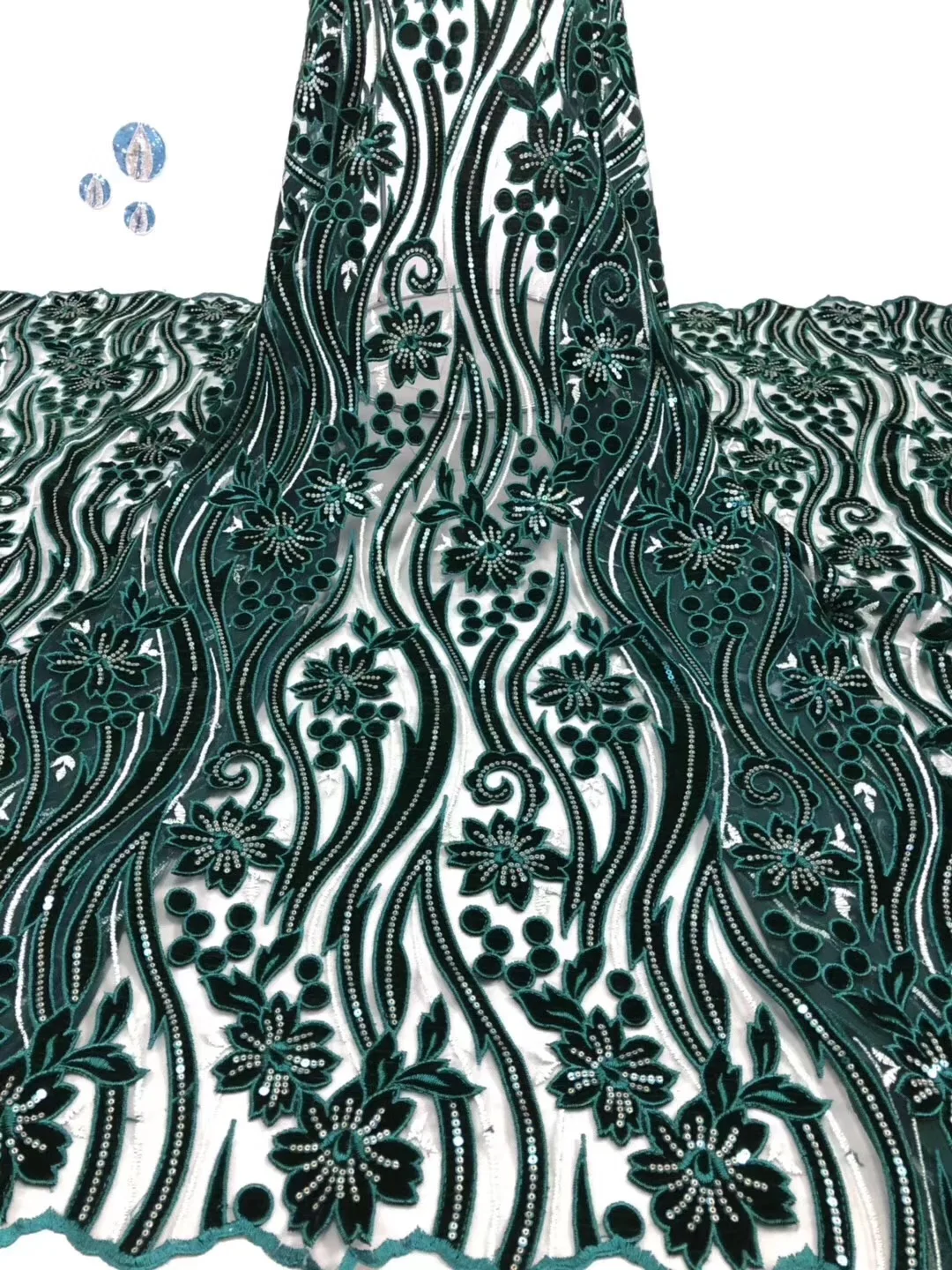 

French Net Lace Fabric 2020 Newest African Lace Fabric With Beads Embroidery Tulle Lace Fabric High quality DF002