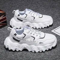 Fashion Trend Pu+Mesh Rubber Sole Lace Up Thick Sole Sports Shoes White Men Running Shoes  Men'S Casual Sneakers For Jogging