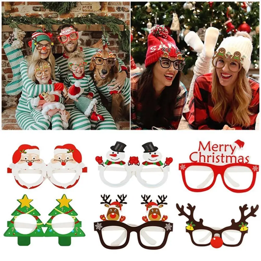 

9pcs Christmas Paper Glasses Santa Claus Snowman Deer Christmas Tree Paper Photo Glasses Christmas Decoration Props Supplies
