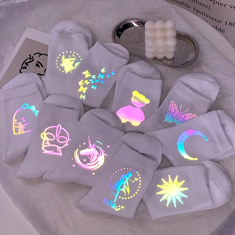 Ночные светоотражасветильник носки для мужчин и женщин забавные черные белые в