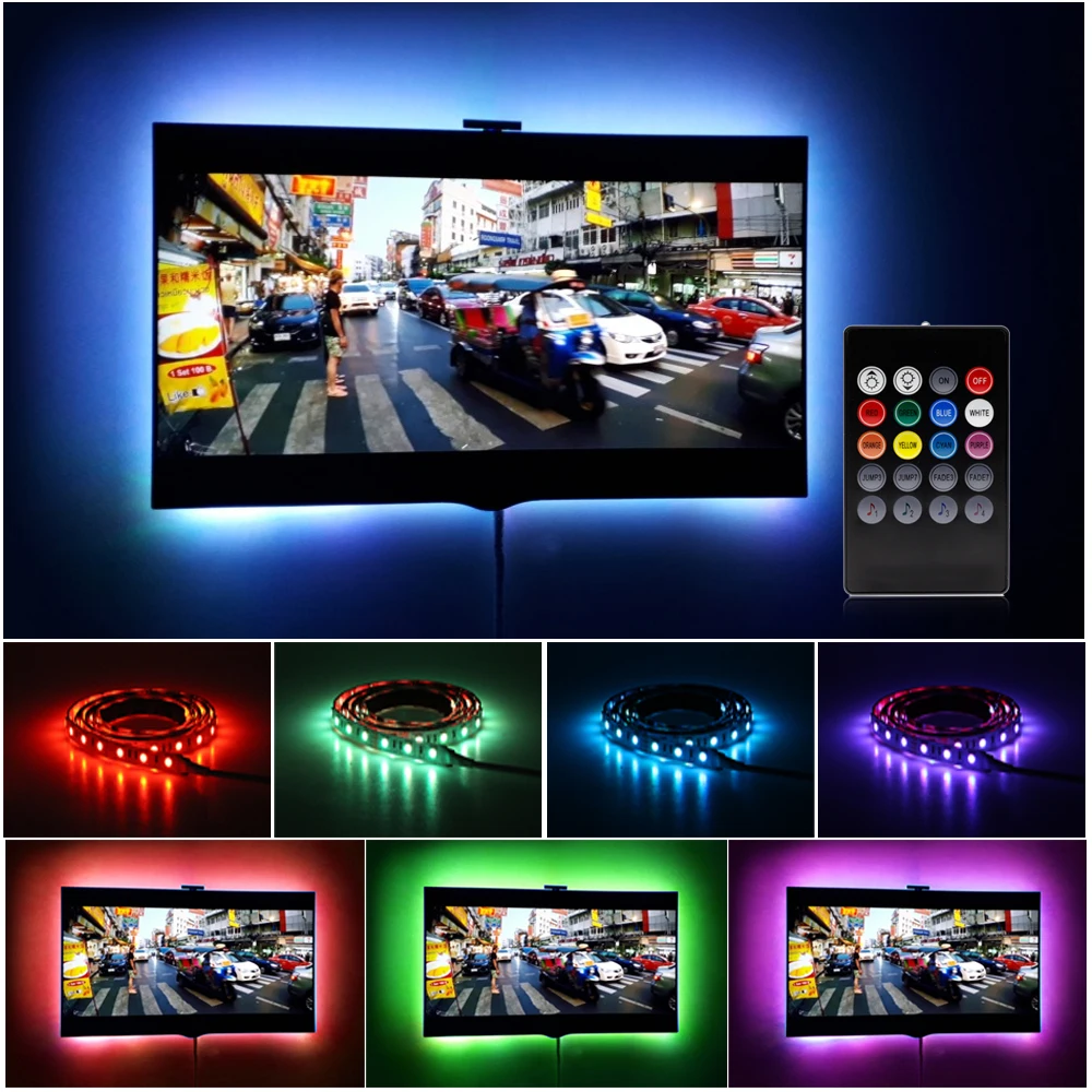 USB Светодиодные ленты 5050 RGB 60leds/M с 17Key rf контроллера 50 см/1 м/2 м комплект