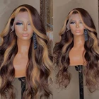 Хайлайтер, волнистые передние парики на сетке, 180% бразильские неповрежденные волосы для женщин, светлые человеческие волосы с эффектом омбре, волнистые искусственные волосы