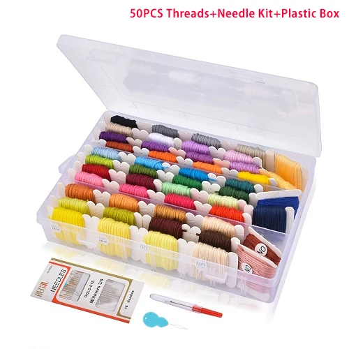 Threads Needles Kit Набор разноцветных игл для вышивания, набор ниток для вышивания, набор для вязания, набор для рукоделия, Швейные аксессуары с пинцетом - Цвет: Threads Needles Kit