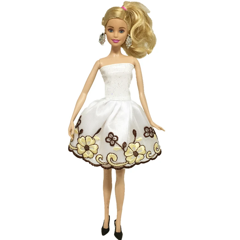 

11.5" Doll Clothes for Barbie Dress White Off Shoulder Little Floral Princess Party Gown Vestidos 1/6 BJD Dolls Accessories Toys