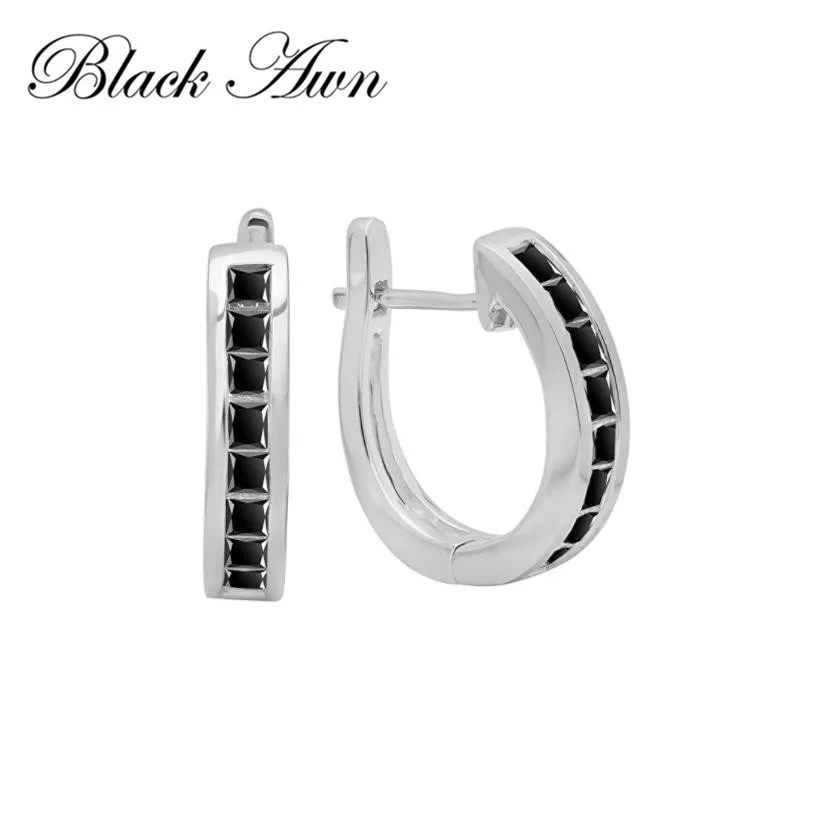 Черные Awn Новые Классические серебряные круглые черные модные серьги-кольца из шпинели для помолвки для женщин модные ювелирные изделия I194