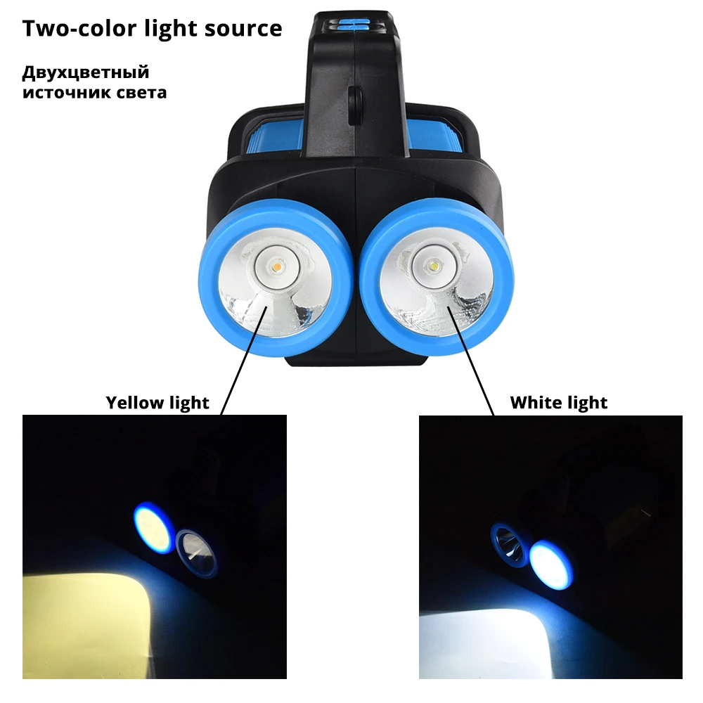 Яркий светодиодный фонарик портативный свет COB рабочий мягкий белый + желтый 3