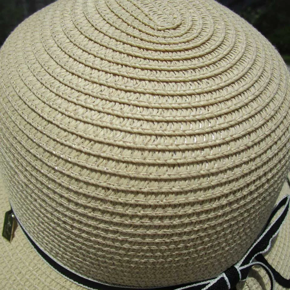 Женская летняя соломенная шляпа с широкими полями черная пляжная бантом и лентой