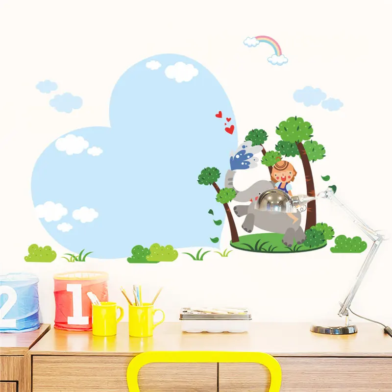 

Naughty Elephant Wall Stickers For Kids Room Decorations Bedroom Pvc Wall Mural Art Diy Cartoon Animal Poster